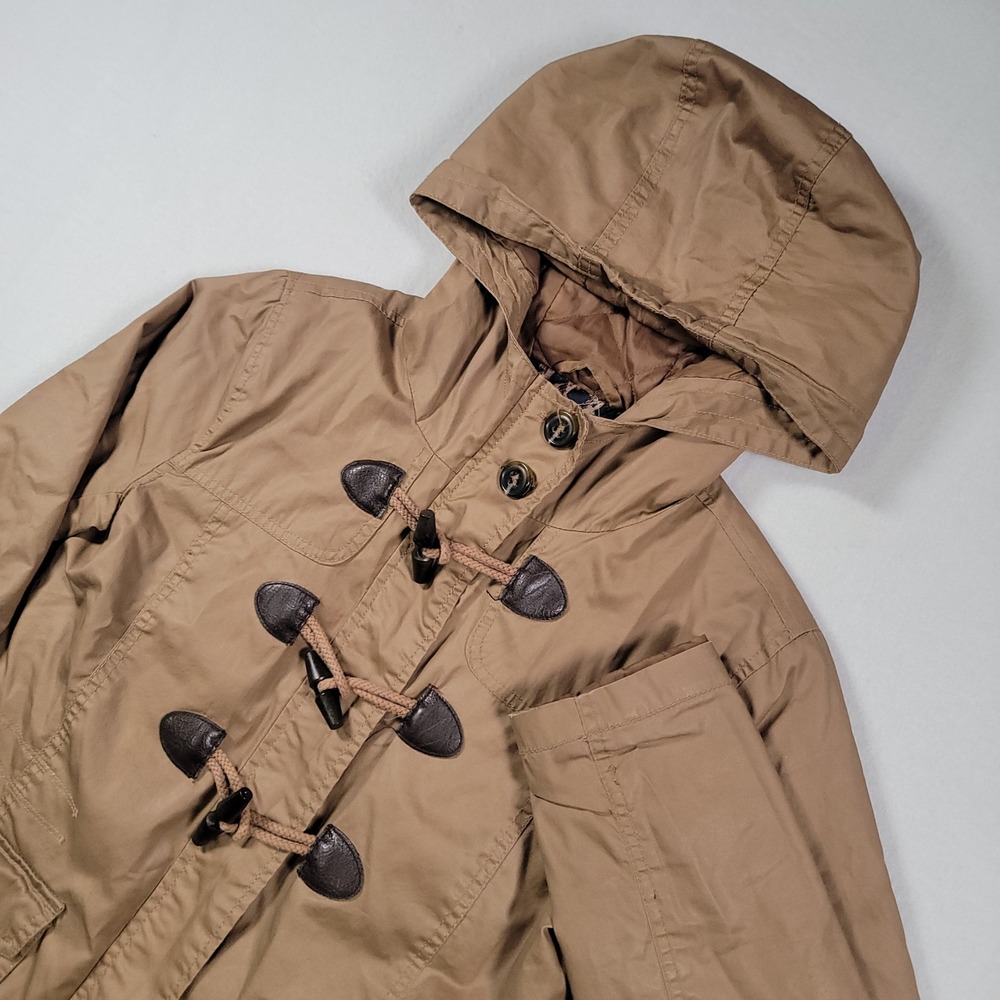 Aeropostale Toggle Hooded Jacket Women Small Tan Solid Cotton Ikat Lined Coat